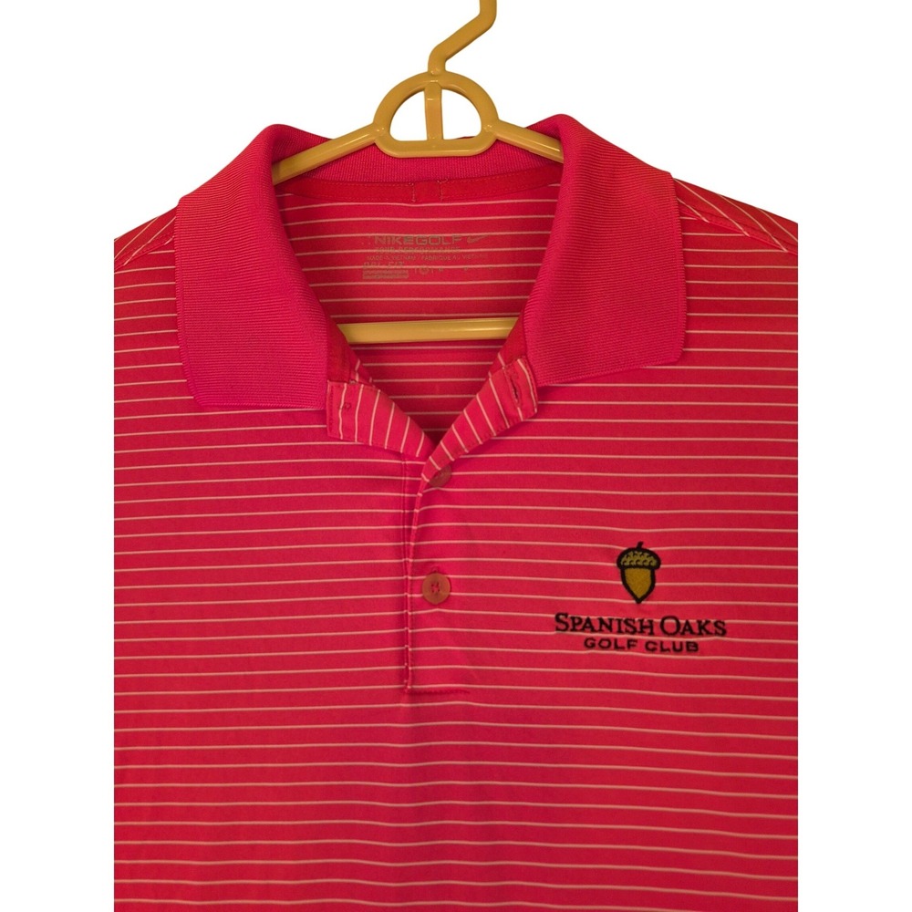 Nike Golf‎ Tour Performance Mens Pink Striped Dri-FIT Polo Spanish Oaks Size M